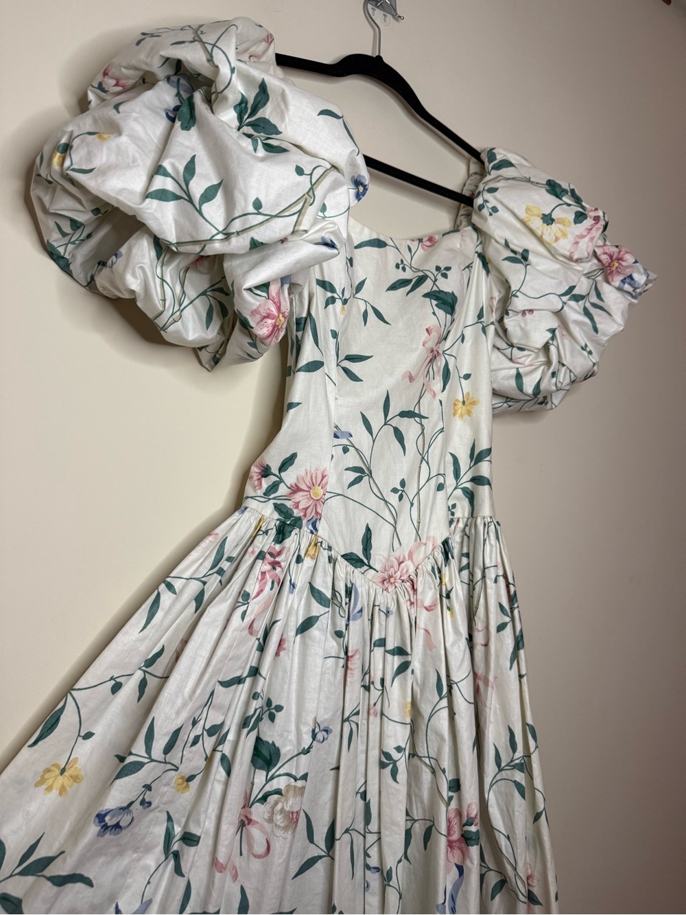 Auth Vtg Molly Ringwald Style 80s Floral Cotton Cottagecore Puff Sleeve Dress - Picture 3 of 5
